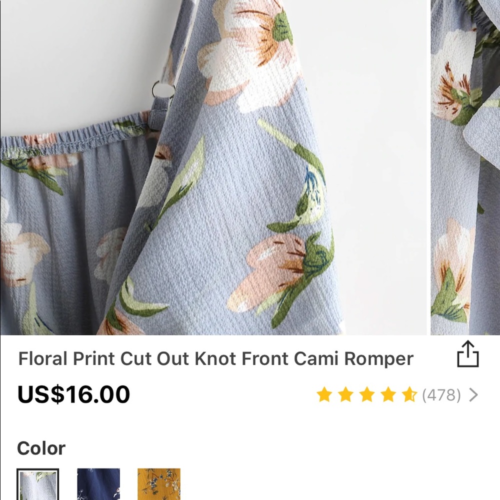 Floral Print cut out knot front cami romper - Picture 2 of 4